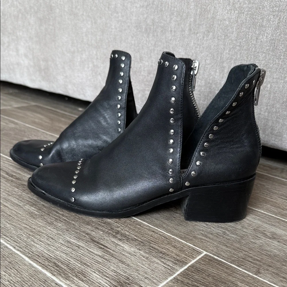 Steve Madden Black Leather Stud-Trim Ankle Booties